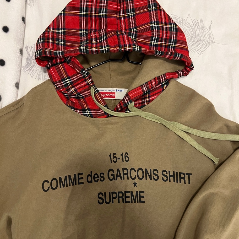 Supreme x Comme Des Garçon FW15 Green Sweater with Red Plaid Hood